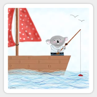 Koala fishing on a boat Sticker